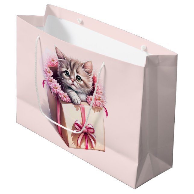 Grand Sac Cadeau Adorable Kitten dans une boîte Cadeau d'anniversai (Devant Angle)