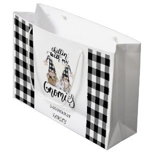 Grand Sac Cadeau Adorable mignonne Gnomes Black Buffalo Plaid