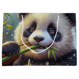 Grand Sac Cadeau Adorable Ours De Panda Mangeant Bambou