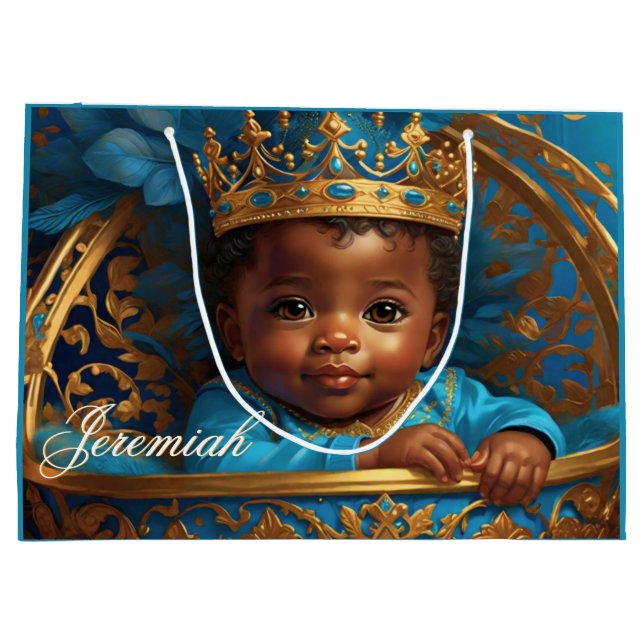 Grand Sac Cadeau Adorable Prince africain Baby shower royal / Anniv (Dos)