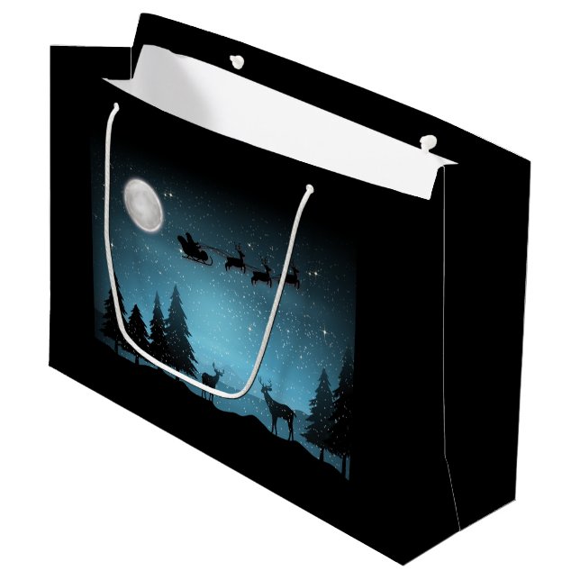 Grand Sac Cadeau Adorable Rindeer La Nuit (Devant Angle)