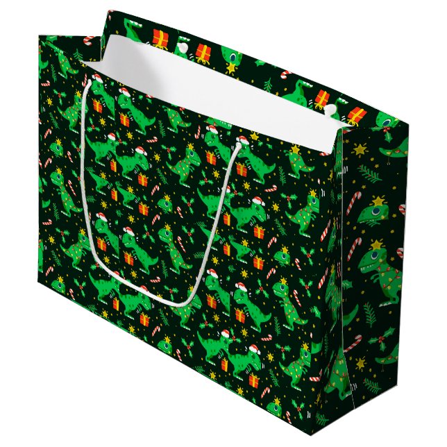 Grand Sac Cadeau Adorables Noël adorable Dinosaures caricature (Devant Angle)