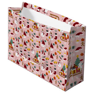 Grand Sac Cadeau Adorables Snowman Et Motoneige De Noël
