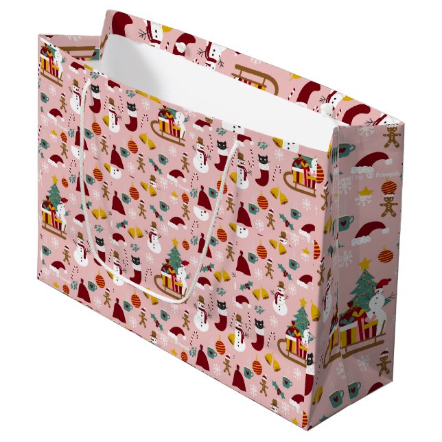 Grand Sac Cadeau Adorables Snowman Et Motoneige De Noël (Devant Angle)
