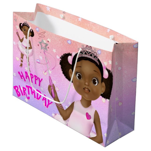 Grand Sac Cadeau Afro-Américaine Ballerina Fairy Princess (Devant Angle)