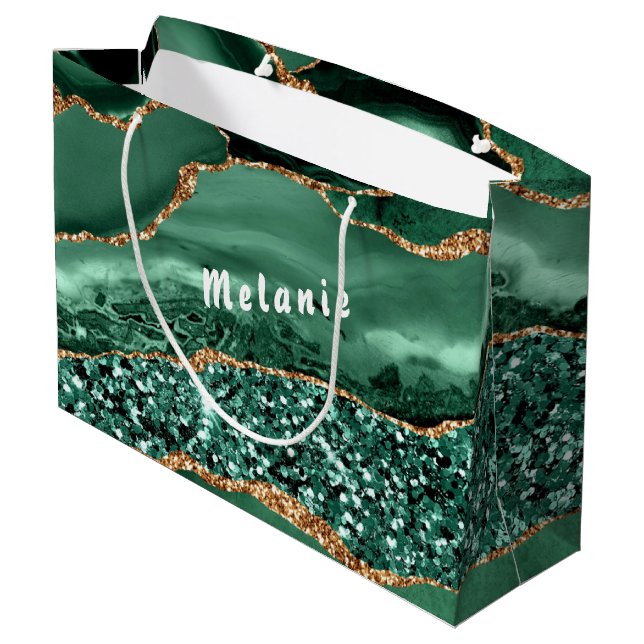 Grand Sac Cadeau Agate Green Gold Parties scintillant Marbre Votre  (Dos Angle)