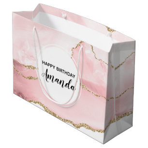 Grand Sac Cadeau Agate rose vierge avec ruban or élégant Anniversai