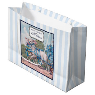Grand Sac Cadeau Agneaux vintages en rubans bleus sur bandes Annive