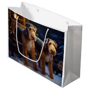 Grand Sac Cadeau Airedale Snowy Sleigh Ride Décor de Noël