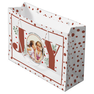Grand Sac Cadeau Ajouter vos photos terracotta JOY, pois
