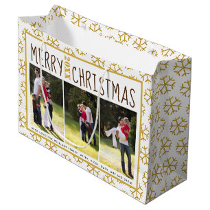 Grand Sac Cadeau Ajoutez vos photos Flocon de neige parties scintil