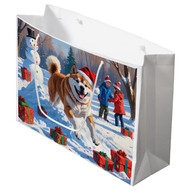 Grand Sac Cadeau Akita Christmas Festival scène de neige (Devant Angle)