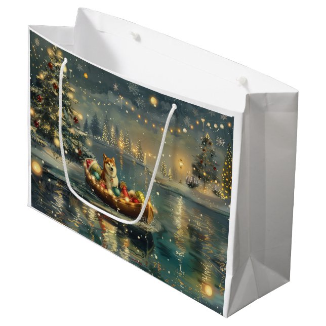 Grand Sac Cadeau Akita Christmas Festive Voyage (Devant Angle)