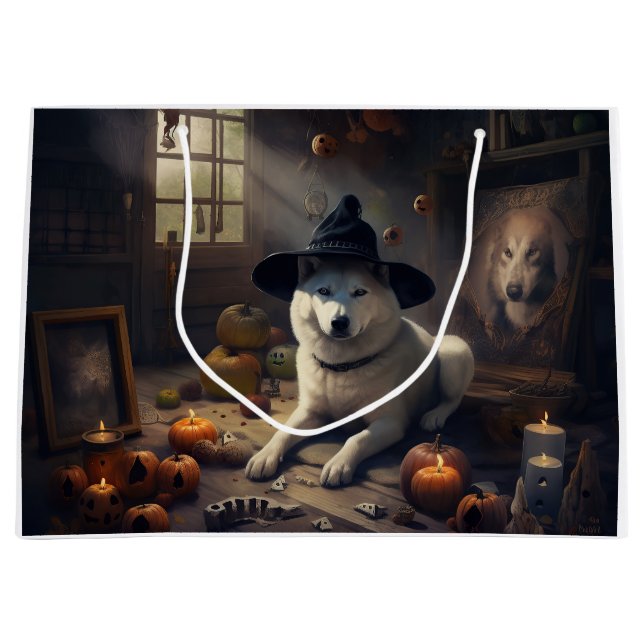 Grand Sac Cadeau Akita Citrouilles Halloween effroi (Devant)