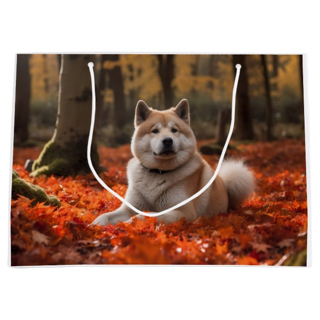 Grand Sac Cadeau Akita en automne Feuilles automne s'inspire (Devant)