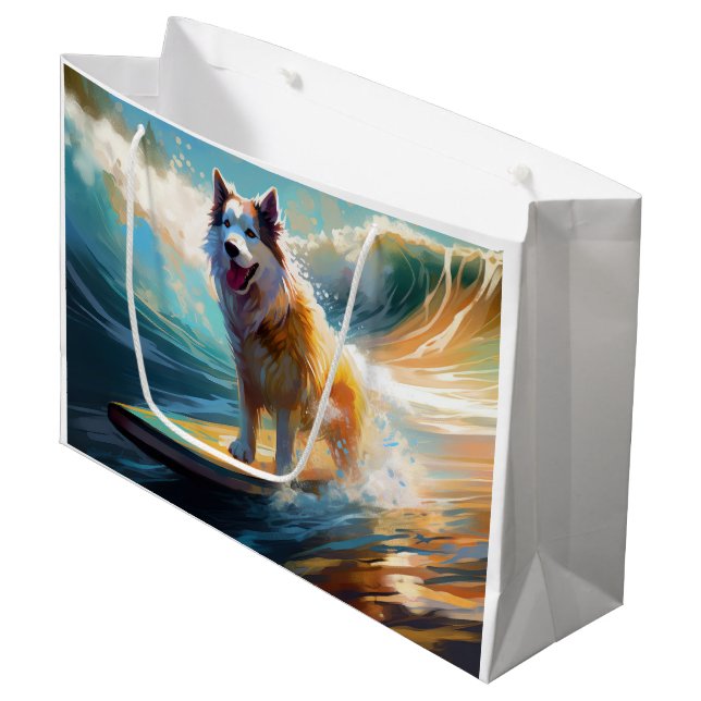Grand Sac Cadeau Alaskan Malamute Beach Surf Peinture (Devant Angle)