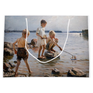 Grand Sac Cadeau Albert Edelfeue - Les garçons jouent sur le rivage