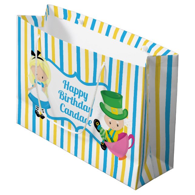 Grand Sac Cadeau Alice au pays des merveilles mignonne Anniversaire (Devant Angle)