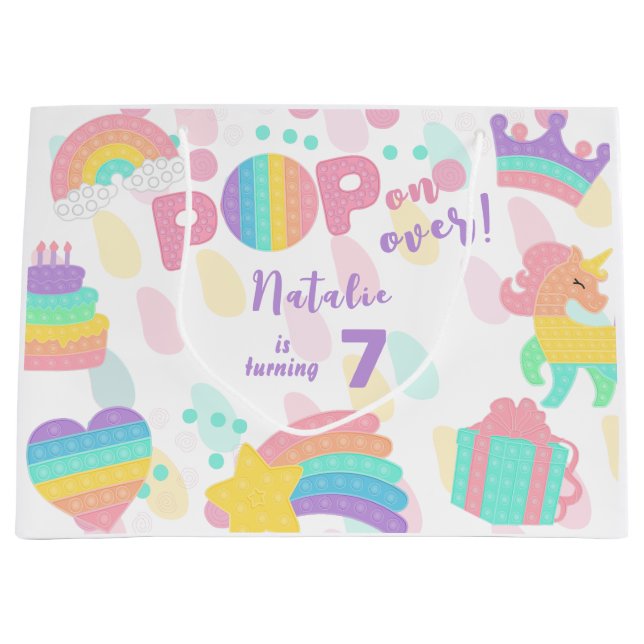 Grand Sac Cadeau Allez-y ! Pastel pop it anniversaire enfant (Devant)