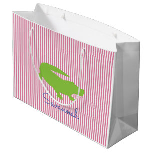Grand Sac Cadeau Alligator vert Pink Stripe NAME Preppy Coloré