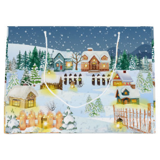 Grand Sac Cadeau Ambiance Village d'hiver