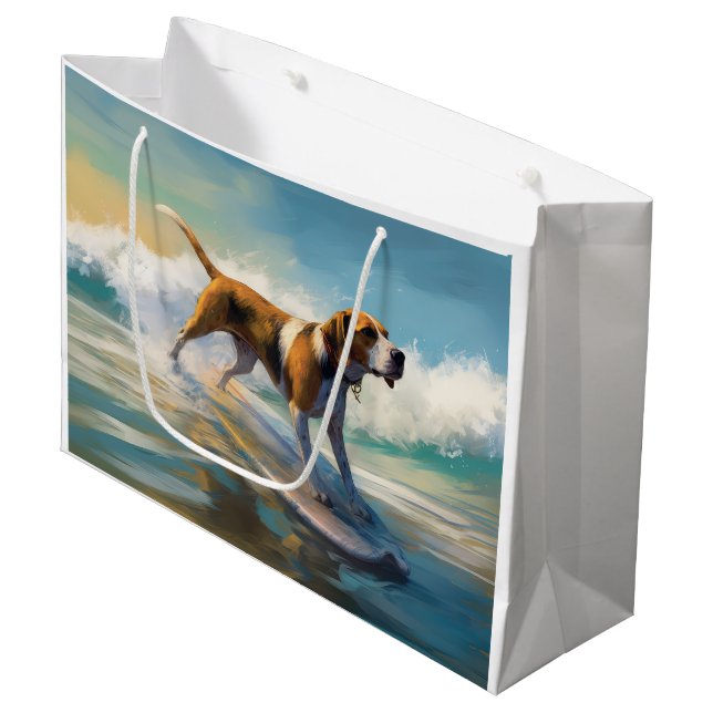 Grand Sac Cadeau American Engligh Foxhound Beach Surfing Paining (Devant Angle)