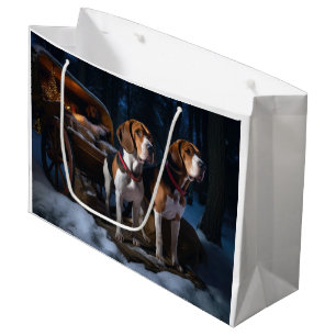 Grand Sac Cadeau American English Foxhound Snowy Sleigh Noël