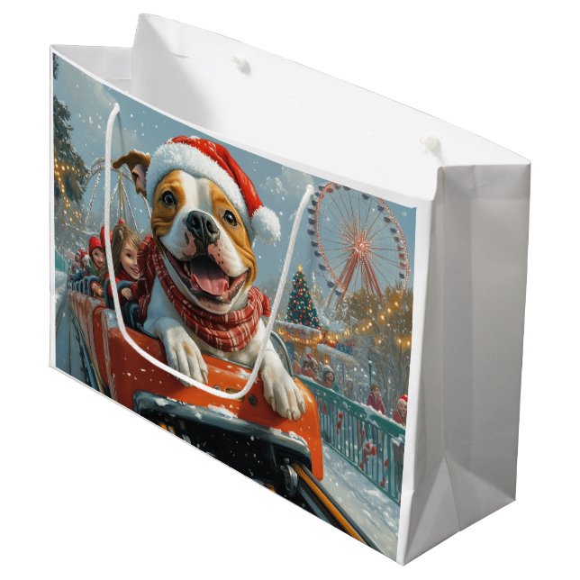 Grand Sac Cadeau American Staffordshire Chien Noël (Devant Angle)