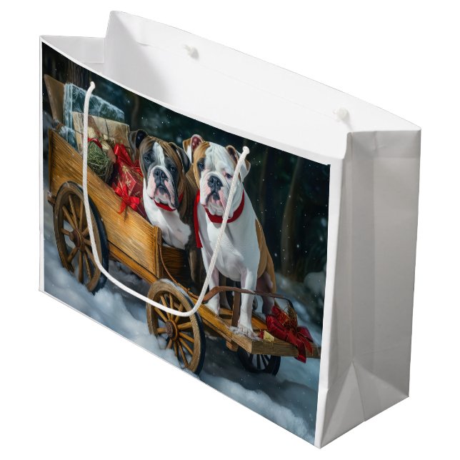 Grand Sac Cadeau American Staffordshire Snowy Sleigh Noël (Devant Angle)