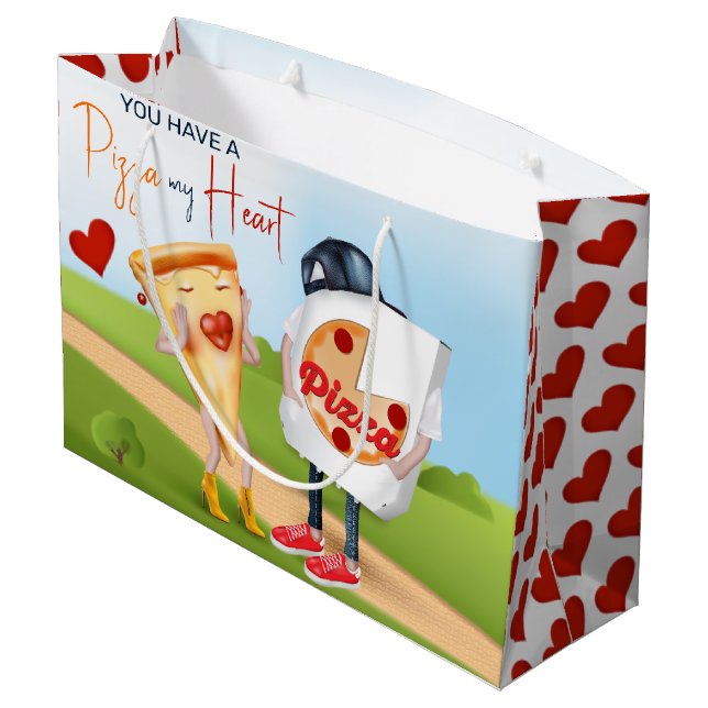 Grand Sac Cadeau Amour de Pizza Drôle (Dos Angle)