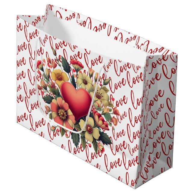 Grand Sac Cadeau Amour Et Fleurs Valentine (Devant Angle)