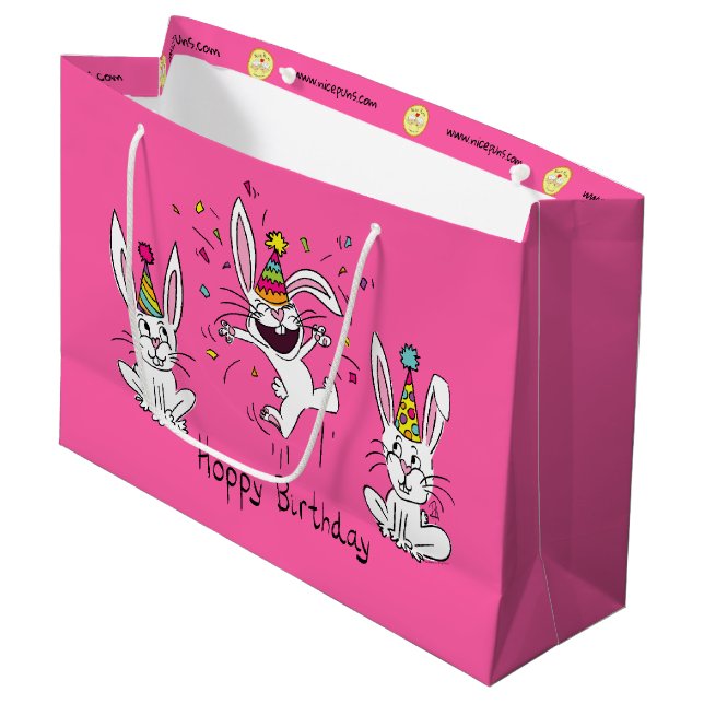 Grand Sac Cadeau Amusant Bunny Joyeux Anniversaire mignon Enfants R (Devant Angle)