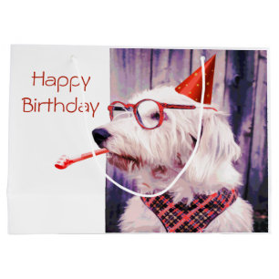 Grand Sac Cadeau Amusant Joyeux anniversaire mignon chien fête