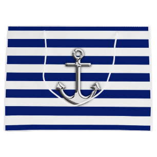 Grand Sac Cadeau Ancre argentée classique