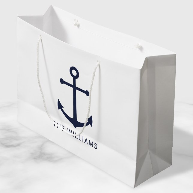 Grand Sac Cadeau Ancre bleue marine avec nom personnalisé (Créateur téléchargé)