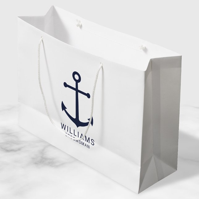Grand Sac Cadeau Ancre Bleue marine Nautique Groomsmen personnalisé (Créateur téléchargé)
