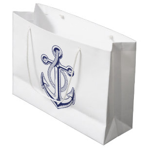 Grand Sac Cadeau Ancre Marine Bleu Marine Mariage nautique