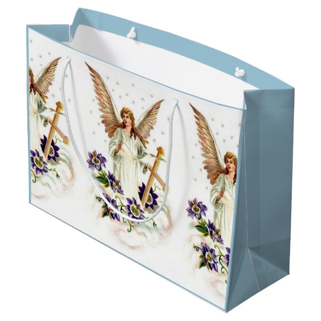 Grand Sac Cadeau Angel Avec Croix Et Fleurs Clematis (Dos Angle)
