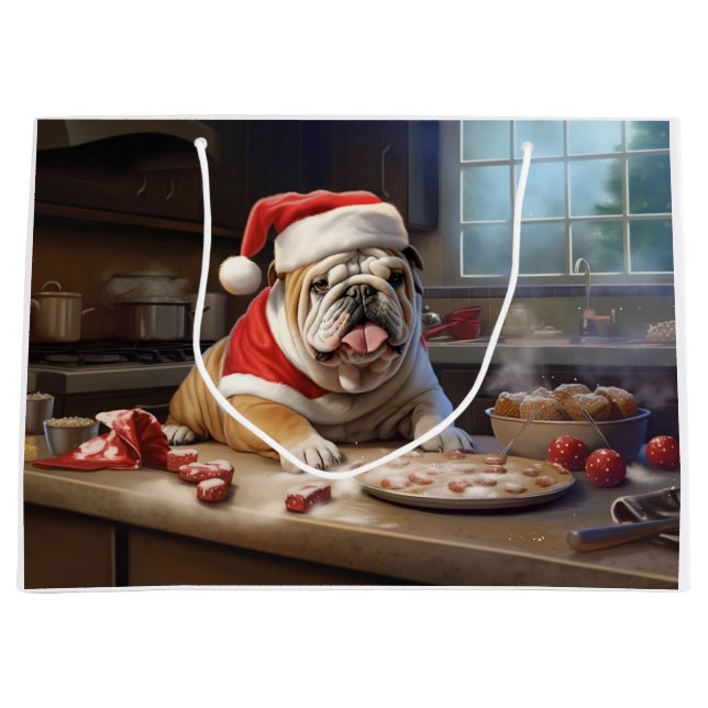 Grand Sac Cadeau Anglais Bulldog Christmas Cookies Holiday (Devant)