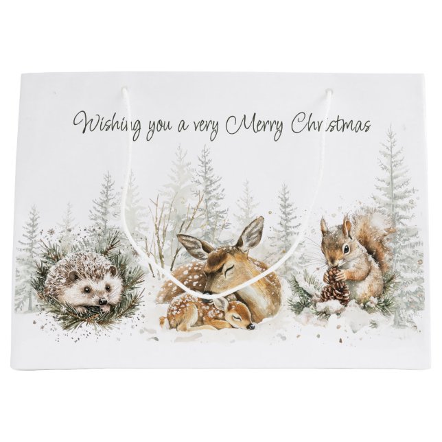 Grand Sac Cadeau Animals Winter Forest Christmas (Devant)
