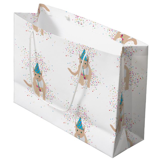 Grand Sac Cadeau Animaux de chat amusants ayant une fête (Devant Angle)