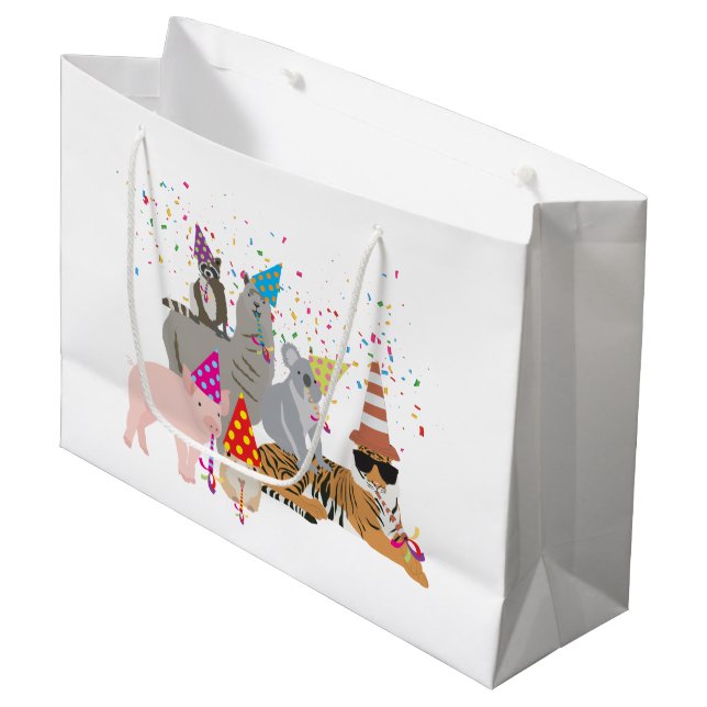 Grand Sac Cadeau Animaux de fête (Devant Angle)