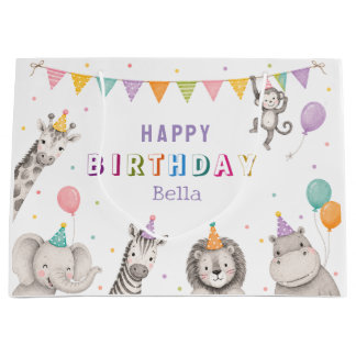 Grand Sac Cadeau Animaux de Fête Personnalisés Safari Fille d'Anniv