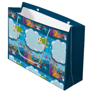Grand Sac Cadeau Animaux sous-marins Tortue de mer Poisson Mer