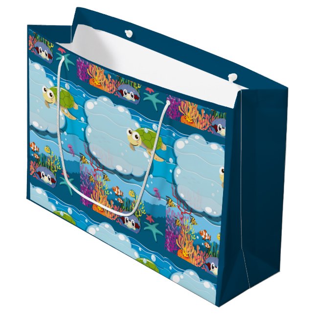 Grand Sac Cadeau Animaux sous-marins Tortue de mer Poisson Mer (Devant Angle)