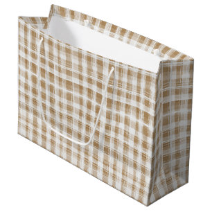 Grand Sac Cadeau Anniversaire à rayures écossaises crème bronzée