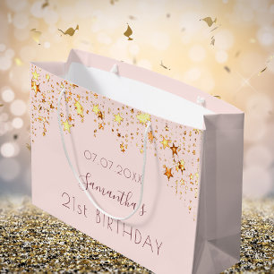 Grand Sac Cadeau Anniversaire bleu rose étoiles monogramme