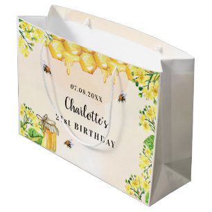 Grand Sac Cadeau Anniversaire bourdon abeilles miel fleurons jaunes