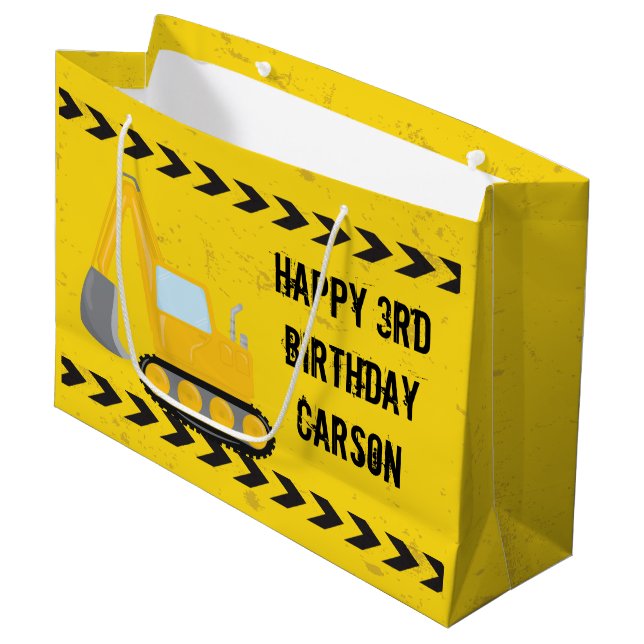 Grand Sac Cadeau Anniversaire de enfant personnalisé Boys de véhicu (Devant Angle)