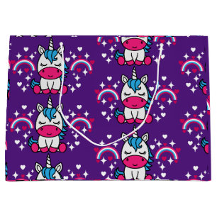 Grand Sac Cadeau Anniversaire de la licorne violette